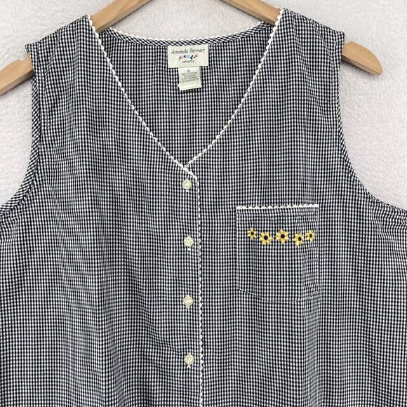 AMANDA STEWART Tank Top XL Intimates Gingham Check Sleep Lounge Cotton Gray VTG - Picture 3 of 12
